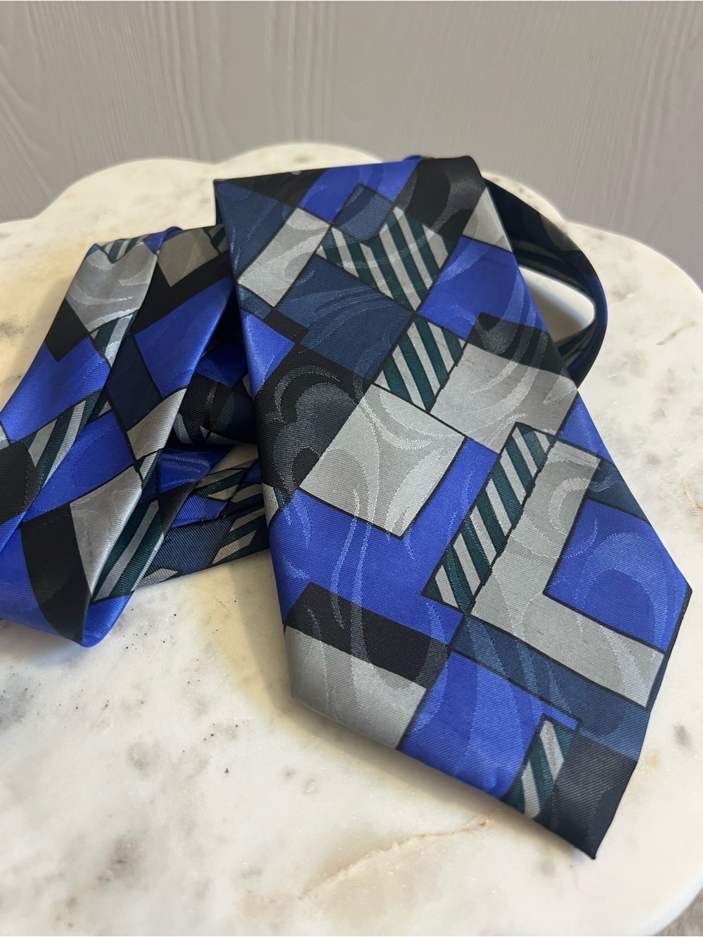 Blue and Gray Geometric Pattern Men's Tie